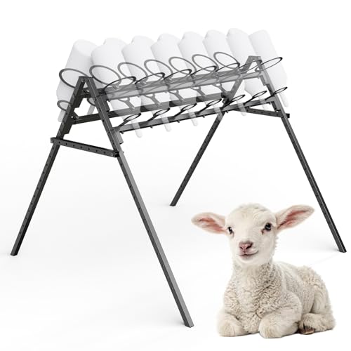 14 Feeding Ports Bottle Rack | Portable Bottle Holder, Free Standing Bottle Feeder Rack for Calves Lambs Goats Farm Animal Livestock (Bottle Not Included)