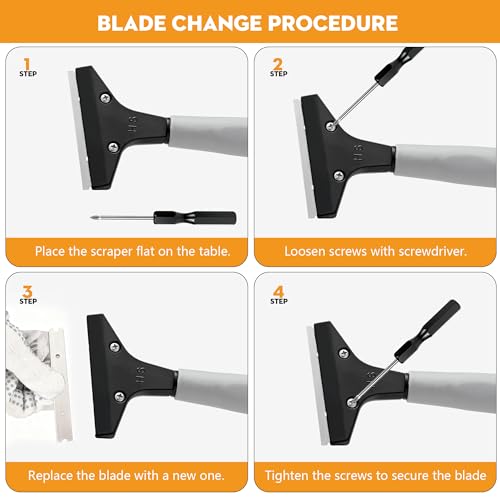 Luvenia Heavy Duty 4-Inch Razor Blade Floor Scraper, 62-Inch Long Handle | 10PCS Extra Metal Blades, Razor Scraper for Cleaning Glass, Floors，Windows, Showers, Tile, Ceilings - size: 62in
