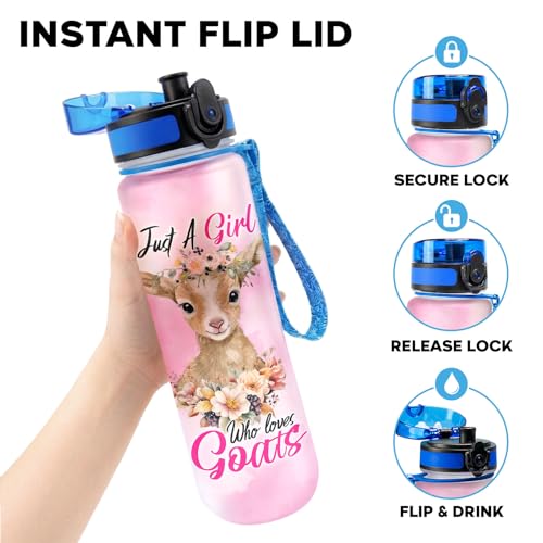 Just A Girl Who Loves Goats 32oz Water Bottle with Time Marker, Cute Funny Goat Farm Animal Gift for Women, Leakproof Lid with Strap, Daily Motivation Hydration Bottle - color: Goat