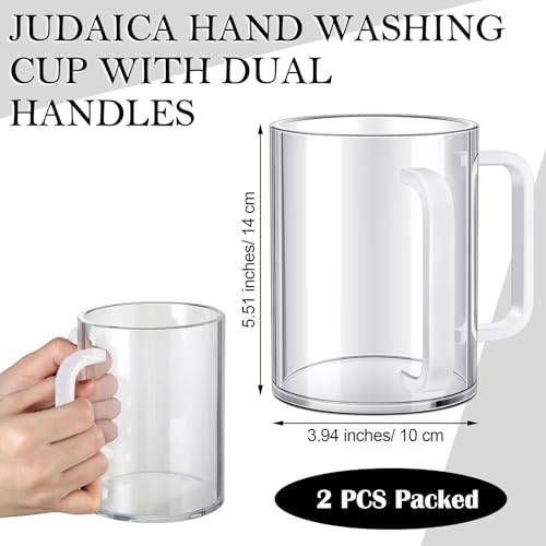 Dingion 2 Pcs Judaica Hand Washing Cup Jewish Netilat Yadayim,White Handle | Clear Acrylic 5' Negel Vasser Cups Smooth Sturdy White Dual Handles Classic Judaica Vessel Netilat Yadayim Ritual - color: White Handle