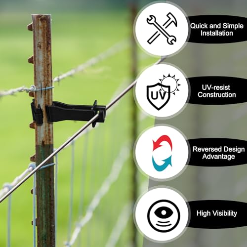Outus 25pcs Reversed Extender Electric Fence TPost Insulators Snap, Black | Fit T Post Insulators, for Electric Fence Wire, Yard Agricultural Ranchers Farm - color: Black