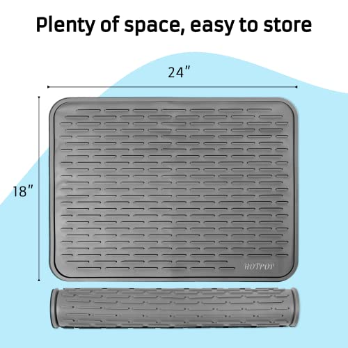 HOTPOP XXL Inches Gray Silicone Dish Drying Mat and Large Trivet - Dishwasher Safe, Heat Resistant, Eco-conscious - Ideal Drip Tray, Mini Fridge Mat, Dish Drainer, Mini Fridge Accessories (24"x18") - style: (24"x18"), Gray