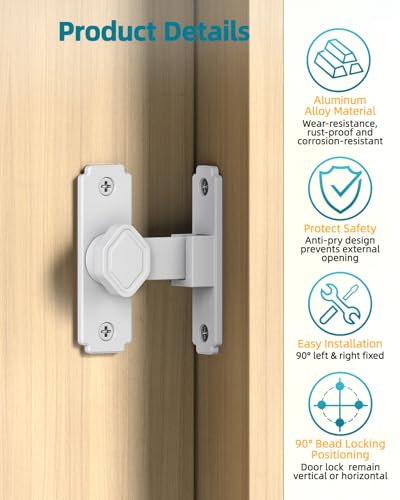 90 Degree Barn Door Lock, Rustproof Sliding Gate Latch, White 2Pcs | Multipurpose Security Lock for Bathroom, Cabinet, Pet Cage, Garden Shed, Window And Sliding Wooden Doors - color: White-2PCS