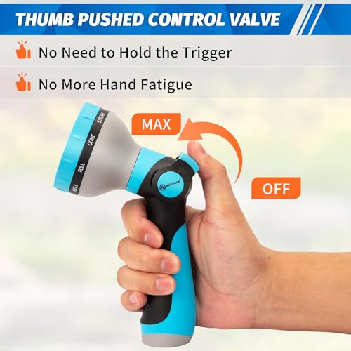 AUTOMAN Garden Hose Nozzle Sprayer - 10 Spray Patterns, 2 Pack Thumb Control Water Hose Nozzle Outdoor, Heavy Duty Spray Nozzles for Watering Garden, Cleaning Window, Washing Car, Showering Pets - color: Blue
