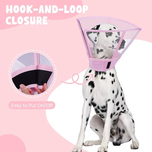 Dog Cone Collar for Dogs After Surgery,Transparent Dogs Cone Stop Licking,Foldable Dog Recovery Collars & Cones Anti-Bite Lick Protective Wound,Protective Elizabethan Collar Alternative,Pink,M - color: Pink