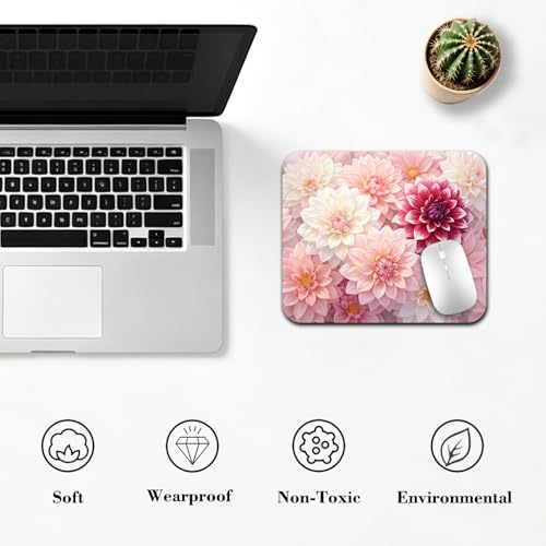 Blush Pink Dahlia Flower Mouse Pad 9.5" x 7.9", Soft Watercolor Floral Cute Desk Mat, Romantic Aesthetic - color: Dahlia Flower