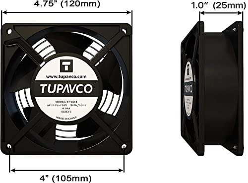 Network Cabinet Fan (2pc Kit) Pair of 120mm 4in Fans 110V - Tupavco TP1511 | Dual fan kit for 19in network cabinets - easy rackmount muffin fan for high performance cooling at 110CFM, 120mm/4in size - size: 110CFM Sleeve