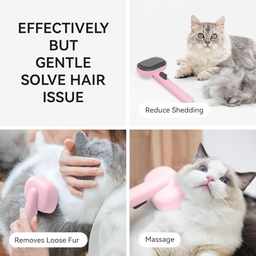 Aumuca Cat Brushes for Indoor Cats, Cat Hair Brush for Shedding, Cat Brush for Long or Short Haired Cats, Cat Grooming Deshedding Brush for Dog Kitten Horse Massage Removes Loose Fur - color: Pink