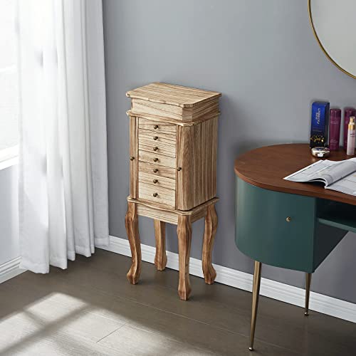 Emfogo Standing Jewelry Armoire, 7 Drawers & 2 Side Doors Jewelry Amoire Cabinet Standing with Top Flip Makeup Mirror, Jewelry Chest Jewelry Boxes - color: Rustic Brown Standing Jewelry Armoire