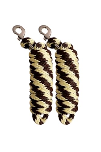 Majestic Ally Polypropylene Lead Rope with Removable Nickel Bolt Snap, 5/8 x 10 ft, for Horses and Livestock, 2 Pack (Brown- Cream) - color: Brown- Cream