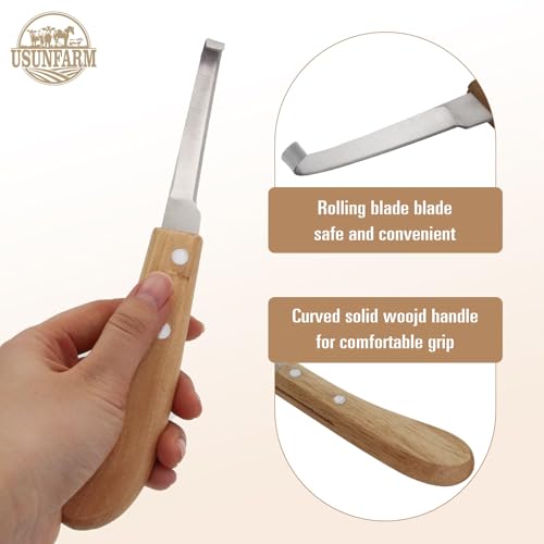 Left and Right Handed Hoof Knife with Wooden Handle 2PCS Hoof Cutter Set Equipment Sharp Carbon Steel Hoof Knife for Horses Cattle Goat Surgical Apparatus and Instruments for Veterinary Use