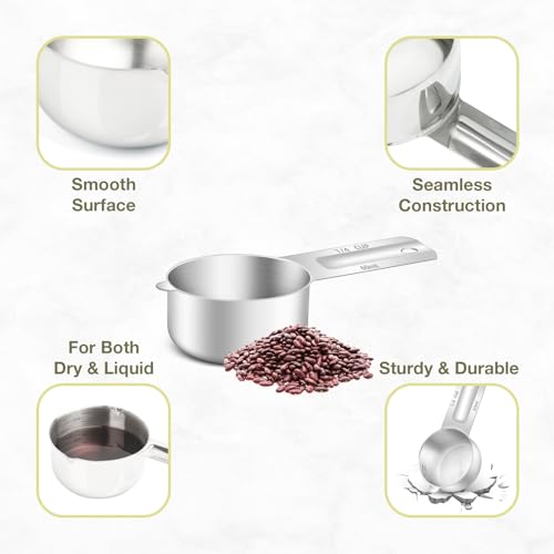 1PCS 1/4Cup (60ml, 2oz) Measuring Cup, Etched Inner Scale Measure Scoop | 18/8(304) Food-Grade Stainless Steel, Seamless One-Piece design, Metric and US Measurement, ‌Rust-Free, Dishwasher-Safe - size: 1/4Cup