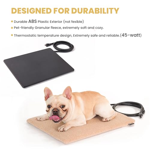 Outdoor Heated Dog Pad for Medium Dog, Cat, Anti-Bite & Waterproof Heating Pad, Pet Warmer for Outside Feral Cat Houses, Durable Indoor Outdoor Warming Pet Mat in Extreme Weather 20" x 16" 45W - size: L: 20'' x 16''