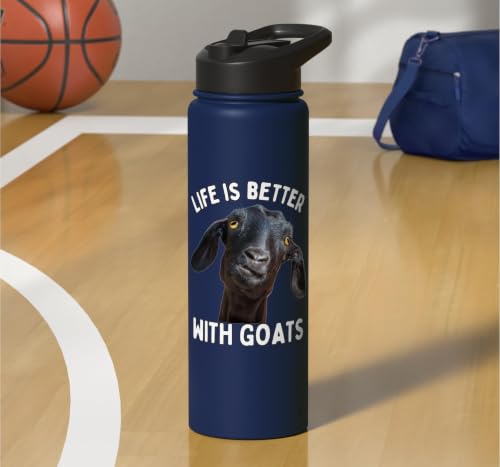Funny Life is Better with Goats Whisperer Goat Lover Kids Stainless Steel Insulated Water Bottle - color: Navy Blue