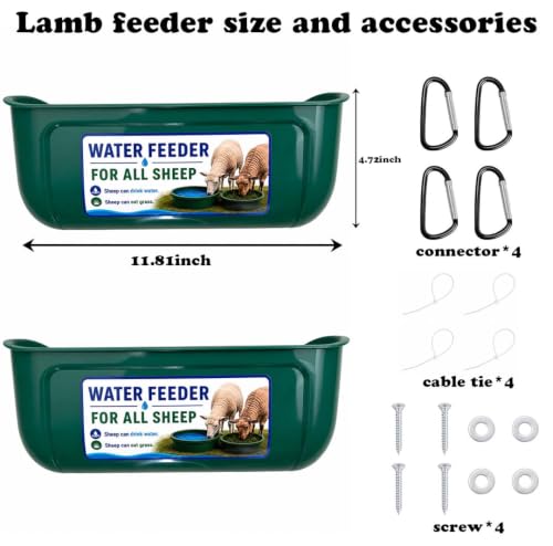 2 Pack Hanging Goat Feeder and Water Trough, Fence Mounted Feeder for Goats, Sheep and Lambs, Lamb Feeder, Large Capacity Livestock Feeding Container, Easy Install Farm Feeder