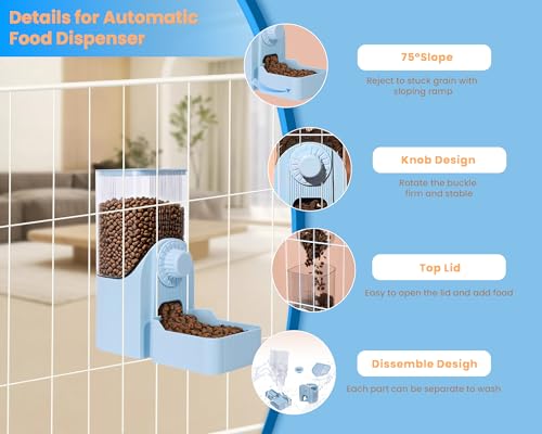 Hanging Automatic Pet Food Dispenser, 54oz Large Capacity Pet Feeder, Auto Gravity Cage Hanging Food Bowl for Small Dog Cat Rabbit Ferret Guinea Pig Hedgehog Chinchillas (Blue) - color: Blue