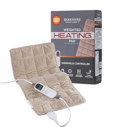 Berkshire Blanket Weighted Heating Pad - 12"x24" Electric Heat Wrap with 10 Heat Settings & Auto Shut Off - Soothing Heat Wrap for Back, Neck, Shoulders, Legs, Abdomen - Machine Washable & Portable - color: Grain, size: 12" x 24"