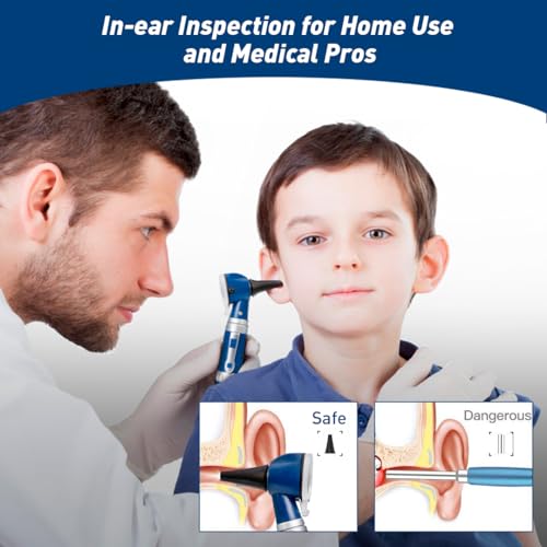Scian Otoscope - Ear Scope with Light, Fiber Optic Otoscopes with Hard Plastic Case, Pocket Diagnostic Ear Infection Detector for Kids Adults Home Use (Blue) - color: Blue