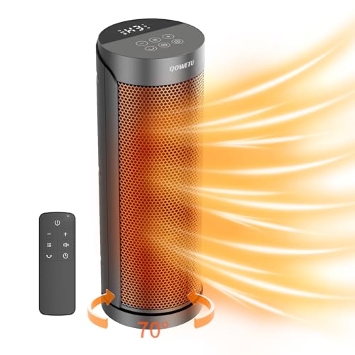 Portable Space Heater for Indoor Use with Remote - QOWETU 70° Oscillating Electric Heater, 17 Inchs, 12H Timer, 1500W Quiet PTC Ceramic Heating with Thermostat, Fast Safety Heat for Home, Bedroom - size: 17" Portable Fan Heater