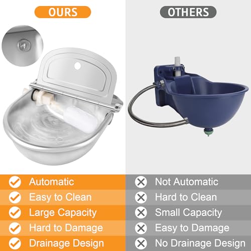MYFAMIREA Automatic Animal Drinking Water Bowl Stainless Steel Waterer Feeder Farm Dog Dispenser Kit Self Filling for Livestock Horse Goat Water Trough with Float Valve Drain Hole Hose Adapter Bolts - size: 1 PCS