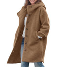chouyatou Women's Winter Single Breasted Long Wool Coat with Hood Casual Wool Blend Trench Coat Jacket - color: Brown, size: X-Large