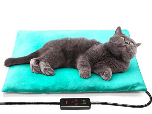 Toozey Pet Heating Pad, 6 Adjustable Temperature Dog Cat Heating Pad with Timer, Waterproof Heated Cat Bed with Chew Resistant Cord, Indoor Electric Pet Heated Mat 18x16in - color: Green, size: 18.0"L x 16.0"W x 0.6"Th