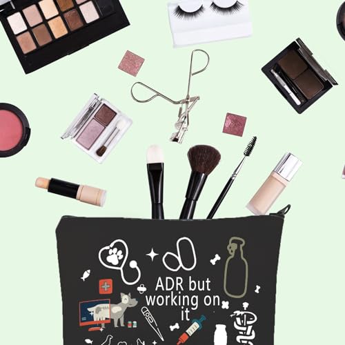 FOTAP Vet Tech Gift ADR But Working On It Makeup Bag Doctor of Veterinary Medicine Cosmetic Bag ADR Gift Thank You Gift (ADR IT), white