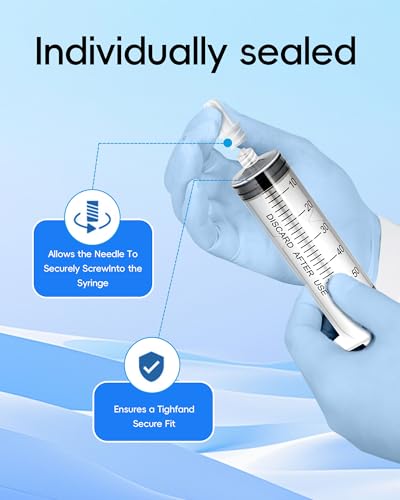 60ml Luer Lock Syringe without Needle - 60cc Plastic Syringes, Sterile, Individually Sealed, Pack of 30 - size: 60ML