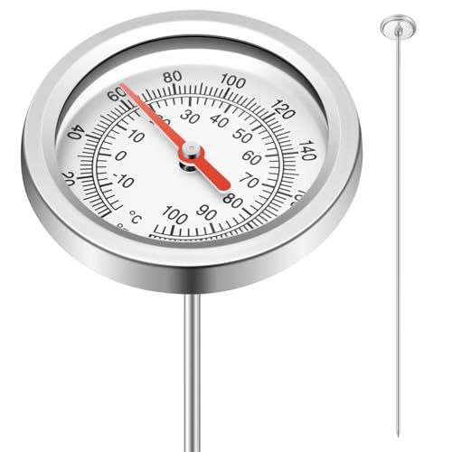 Tellegloww Compost Thermometer 39.4 Inch Stem Composting Soil Thermometer Waterproof Soil Temperature Thermometer, Fahrenheit and Celsius, Stainless Steel, with Composting Temperature Guide