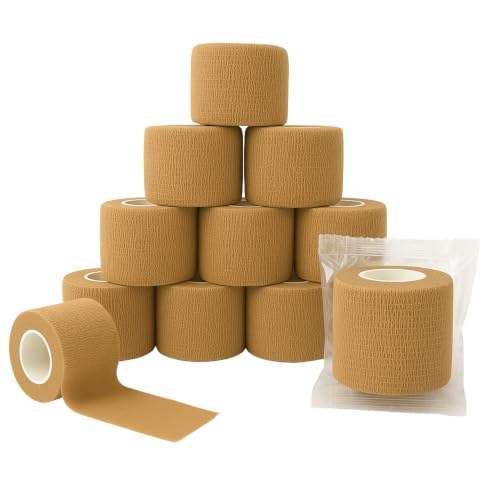 First Aid Training Cohesive Bandage Tape, 12-Pack | MCR Medical | Self-adhering elastic cohesive wrap bandage tape, sticks to itself without clips or adhesive residue, 12-pack - size: 12-pack