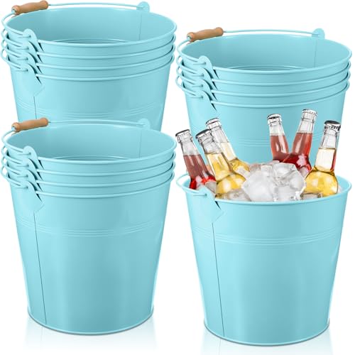 Didaey 12 Pcs 9 Quart Large Galvanized Metal Buckets with Handle Inch Heavy Duty Stainless Steel Pails Round Pail for Party Wedding, Crafts, Utensils, Table Centerpieces (Light Blue) - color: Light Blue