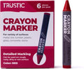Universal Crayon Wax Marker for Industrial and Craft Detailed Marking on Lumber Metal Carton Ceramics Concrete Glass Plastic Tire, 4 x 1/2", Pack of 6 (Red) - color: Red