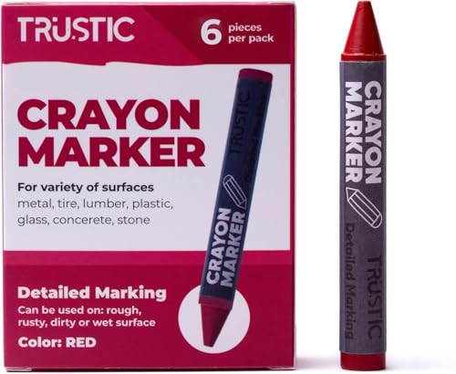 Universal Crayon Wax Marker for Industrial and Craft Detailed Marking on Lumber Metal Carton Ceramics Concrete Glass Plastic Tire, 4 x 1/2", Pack of 6 (Red) - color: Red