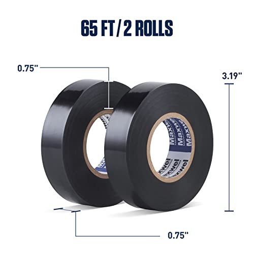 Electrical Tape Black Waterproof Electric Tape Professional Grade Wire Wrap | 3/4" 65 FT Flame Retardant Vinyl PVC Insulating Tape, All Weather, Under 600V, Home Outdoor Multipurpose Electrical Repairs - color: Black