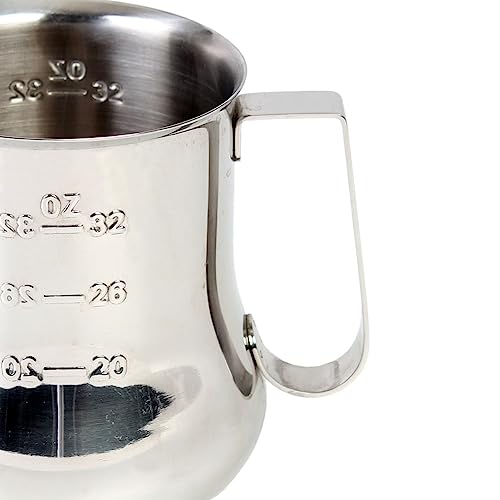TrueCraftware- 40 oz Milk Frothing Pitcher Stainless Steel with Measuring Scale- Frother Cup Steaming Espresso Milk Pitcher Coffee Bar Cappuccino Barista Tools Milk Jug Steamer - size: 40 Ounces