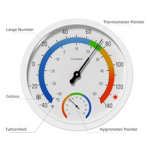 10-Inch Indoor Outdoor Thermometer Hygrometer, Battery-Free, White | Dual analog dials, large easy-to-read numbers, monitors temperature and humidity for patio, nursery, storage, or home - color: White