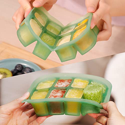 haakaa Silicone Baby Food Freezer Tray with Lid by haakaa - Perfect Storage Container for Homemade Baby Food, Vegetable & Fruit Purees, and Breast Milk, Pea Green - color: Pea Green, size: Large