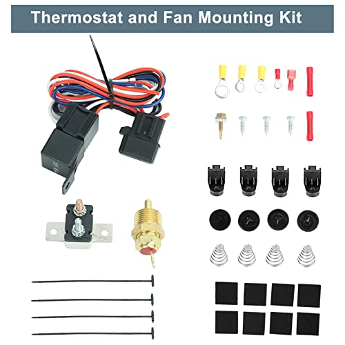 BLACKHORSE-RACING 12" Universal Electric Radiator Cooling Fans + Thermostat Relay & Mount Kit - size: 12 Inch
