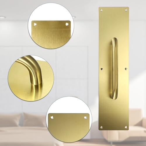 Sumnacon 1 Set 16" Stainess Steel Door Handle Pull & Push Plate - Heavy Duty Gold Gate Handle Bar for Home/Office/Warehouse/Public,Suitable of Wooden/Composite Door with Screws,Brushed - color: Gold