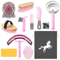 Abbylike 12 Pieces Horse Grooming Kit Racing Festival Tack Room Supplies Horse Brush Sets Equine Care Cleaning Kit Shedding Grooming Massaging Tools(Pink and Grey) - color: Gray