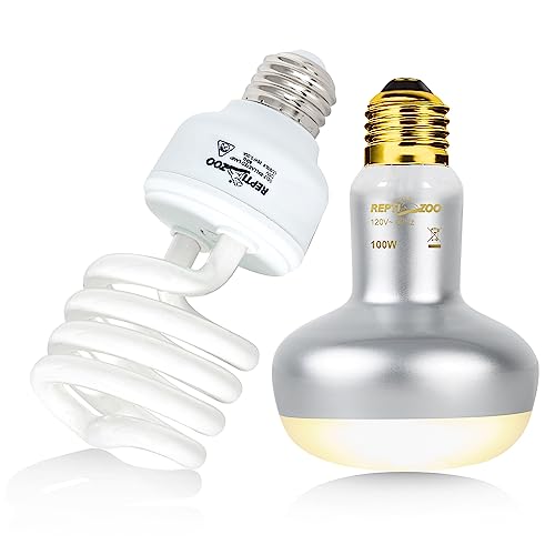REPTI ZOO Reptile Heat Lamp Combo Pack with Dual Reptile Light Fixture, 100W Intense Basking Spot Light UVA Daylight Heating Lamp & 26W Energy Saving UVA UVB Bulb Spiral Compact Bulb 10.0 - style: Desert UVB & HEAT Dual Dome Lighting Kit