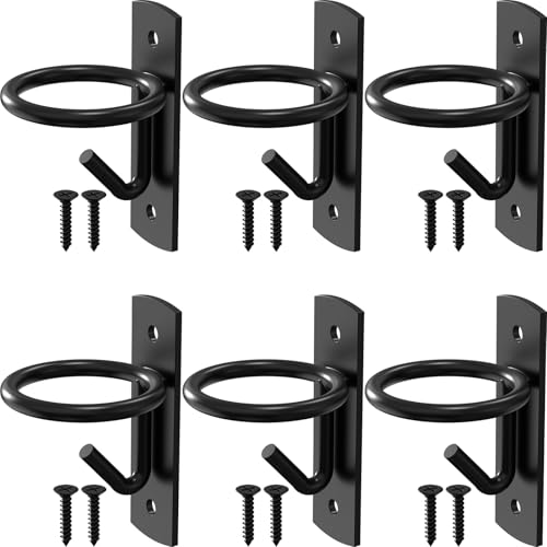 Black Metal Horse Stall Bucket Hanging Hooks | 6 Pack Wall Mount Feed & Water Bucket Holders With Mounting Screws, Farm Barn Equestrian Supplies