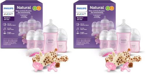 Philips Avent Natural Baby Bottle with Natural Response Nipple, Pink Baby Gift Set with Snuggle, SCD838/03 (Pack of 2) - color: Pink, size: 12 Count (Pack of 2)