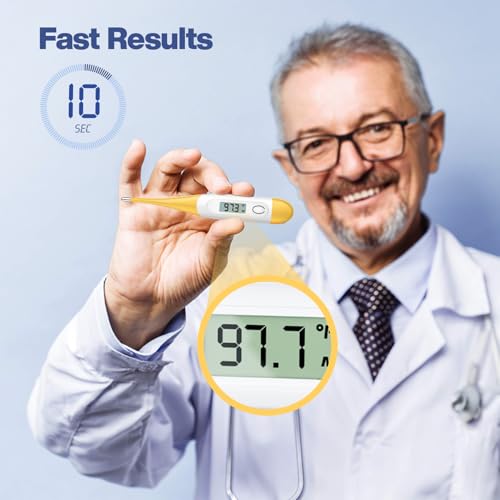 Boncare Digital Thermometer for Adults, Kids & Babies, Yellow | Accurate & Safe Oral and Rectal Thermometer with 10-Second Reading and Fever Alarm - color: Yellow