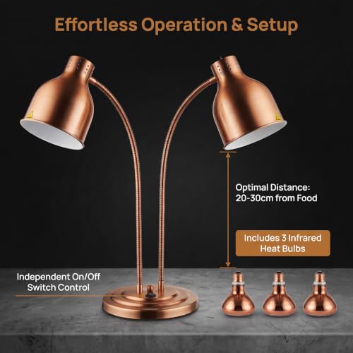 Dual Bulb Food Heat Lamp Restaurant Food Warmer Light Portable Heating Lamps (Dual Head(Copper)) - size: Dual Head(Copper)