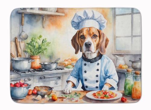Caroline's Treasures Beagle The Chef Memory Foam Kitchen Mat Machine Washable Anti-Fatigue Mat Cushion Comfort Bath Mat or Kitchen Rug - color: Beagle 6197