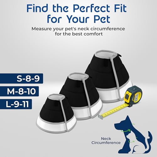 Premier Web Products Soft Dog Cone Collar To Stop Licking - Medium Dog Cone, Adjustable and Reversible Design, Non-Woven Breathable Fabric, Elizabethan Recovery Collar after Surgery for Cat, Black