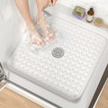 HITSLAM Square Shower Mat, Non Slip PVC Stall Mat, 24"x24", White | Power Grip Suction Cups, Center Drain Hole, Built-In Hanging Holes, Machine Washable Bathroom Floor Mat, Soft On Feet - color: Pure White