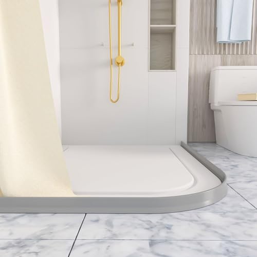 Raycity 3"H Shower Threshold Water Dam, Shower Water Guard (59 inch, Grey) | Silicone Rubber Water Stopper for Walk in Shower, Water Barrier, Prevent Leaks, Suitable for Bathroom, Kitchen - color: Gray, style: 59 inch