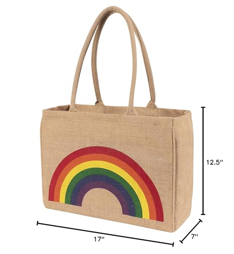 KAF Home Jute Market Tote Bag with Handles (Rainbow) - color: Rainbow